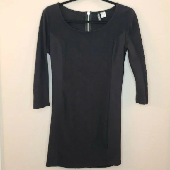Divided H&M Dress Women Medium Black Chevron Embroidery Mini Slim Fitted Stretch - Picture 1 of 12